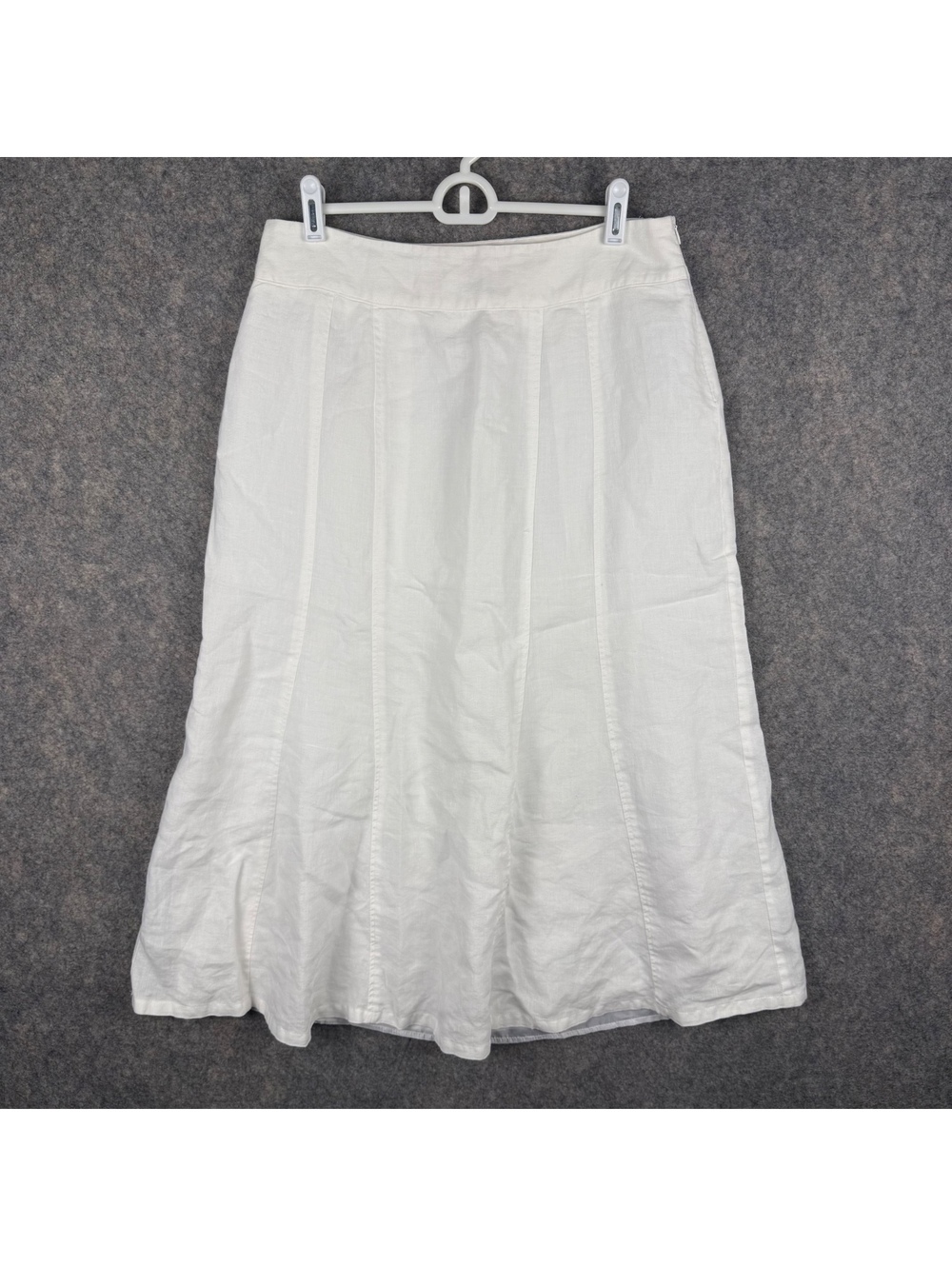 Kim Rogers A-Line Side Zip Linen MIDI Skirt Lined White Size 8 Coastal Chic 128